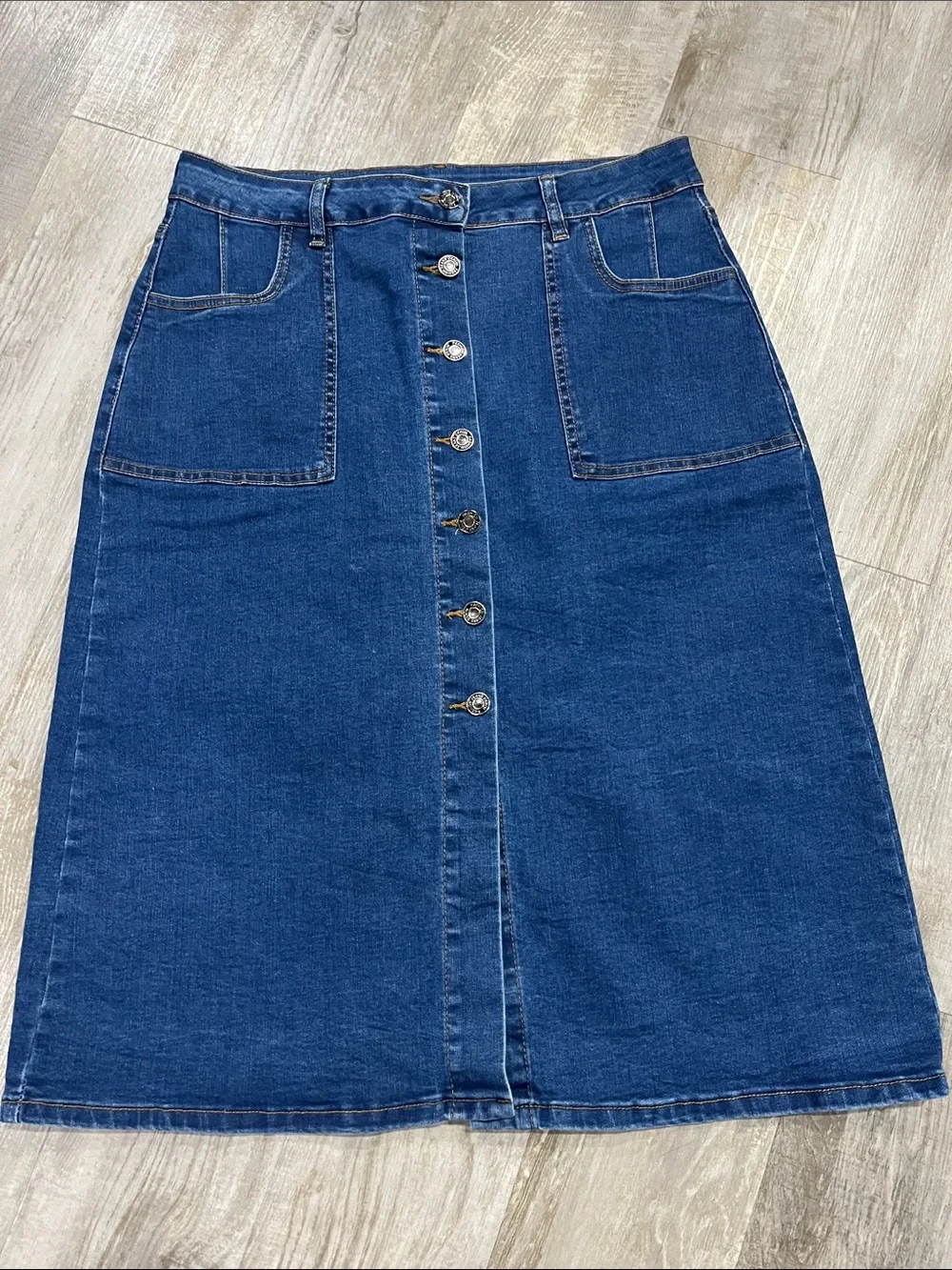 Skirt High-Waist Button-Front Dark Blue stretch Skirt pencil size 14 plus denim